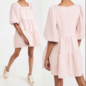 Sister Jane Sz S Square Neck Puff Sleeves Tiered Rosy Knees Tweed Confetti Dress